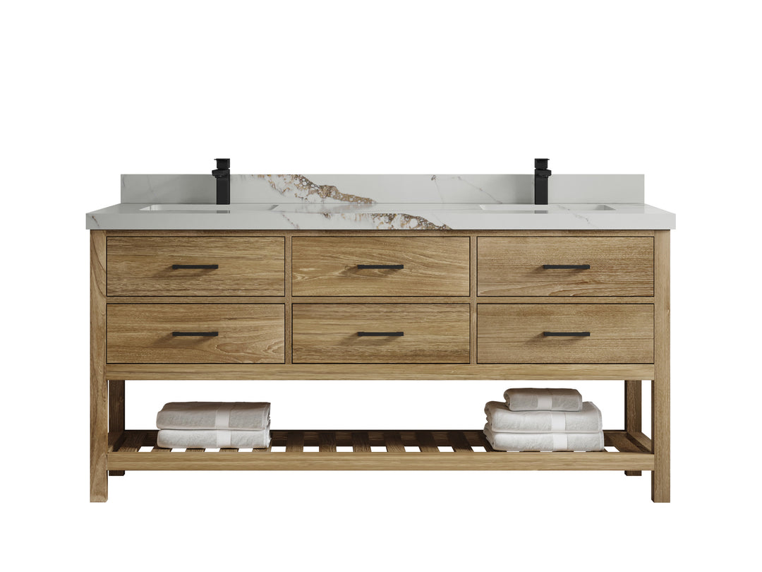 Parker Teak Wood 72 in. W x 22 in. D Double Sink Bathroom Vanity