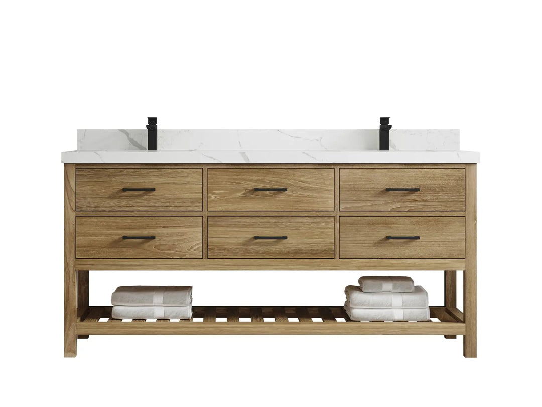 Parker Teak Wood 72 in. W x 22 in. D Double Sink Bathroom Vanity
