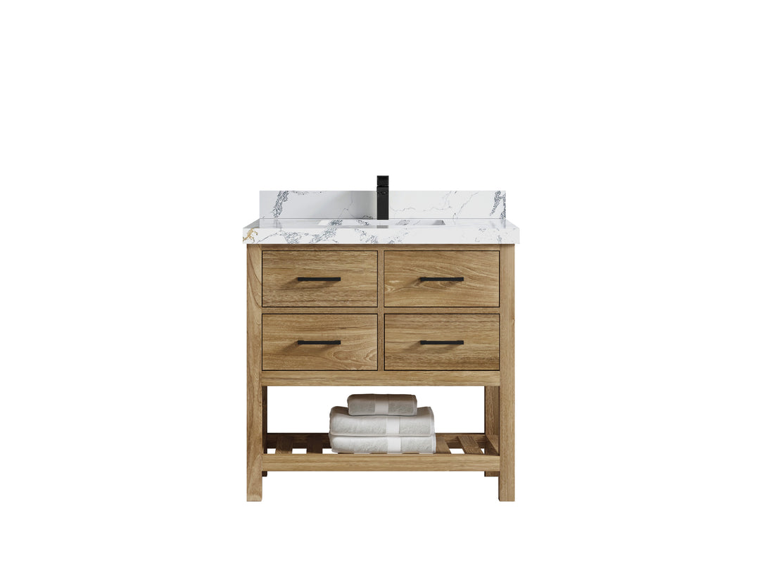 Parker Teak Wood 36 in. W x 22 in. D Center Sink Bathroom Vanity