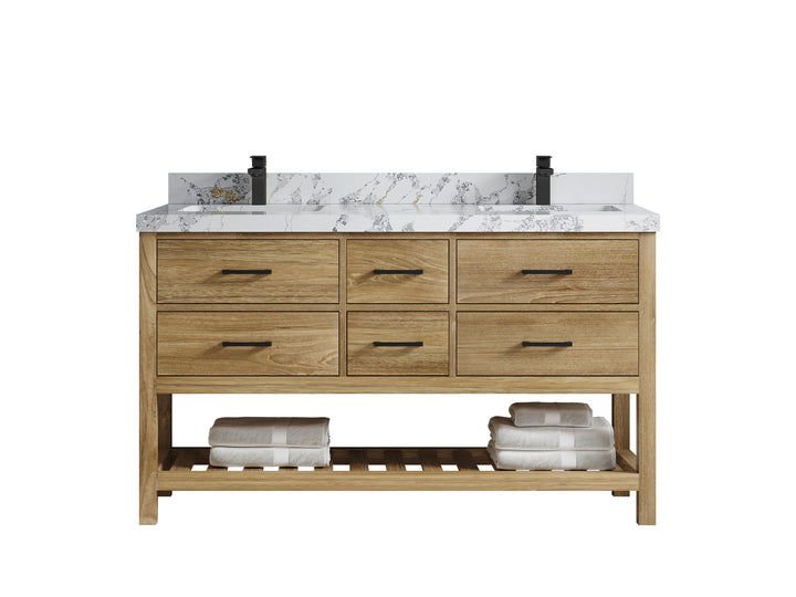 Parker Teak Wood 60 in. W x 22 in. D Double Sink Bathroom Vanity - photo 23