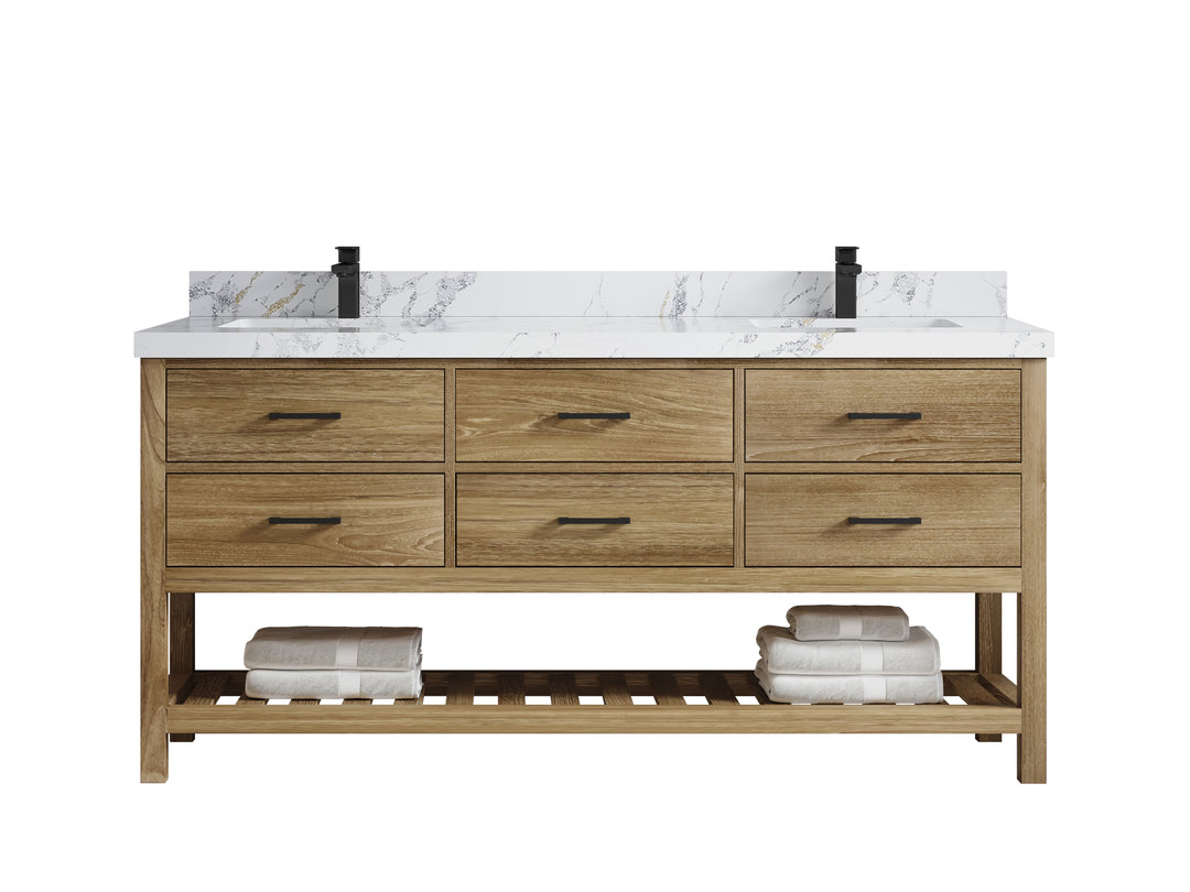 Parker Teak Wood 72 in. W x 22 in. D Double Sink Bathroom Vanity