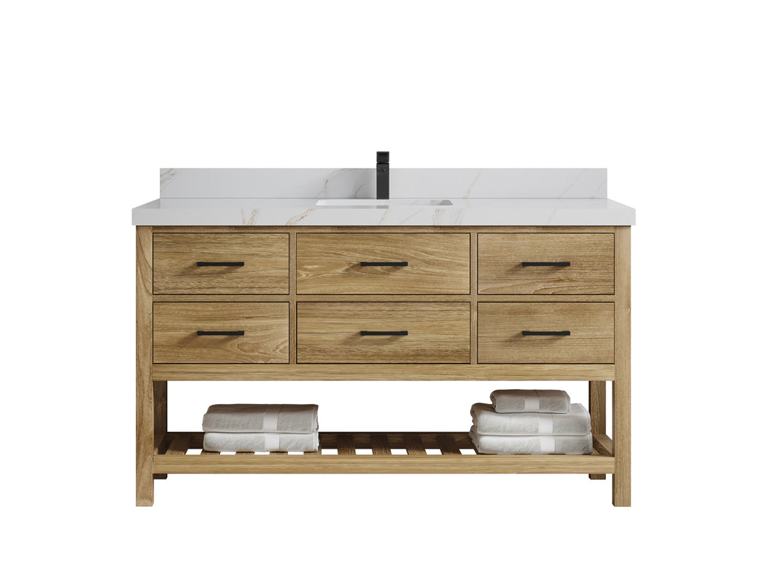 Parker Teak Wood 60 in. W x 22 in. D Single Sink Bathroom Vanity
