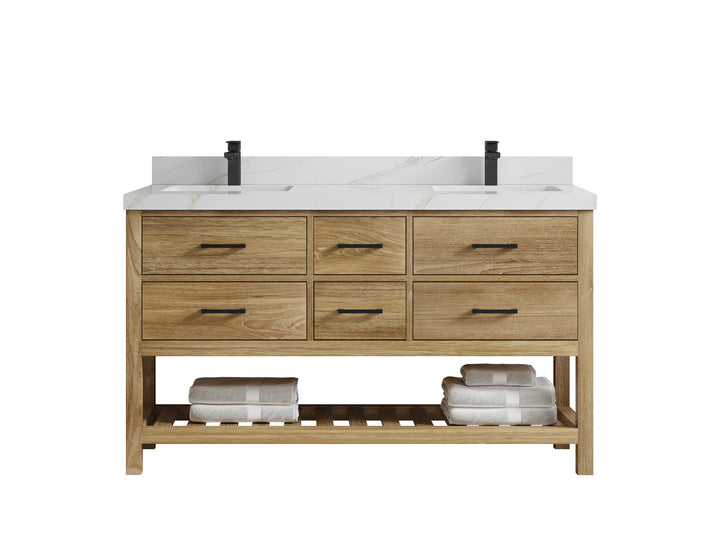 Parker Teak Wood 60 in. W x 22 in. D Double Sink Bathroom Vanity - photo 24