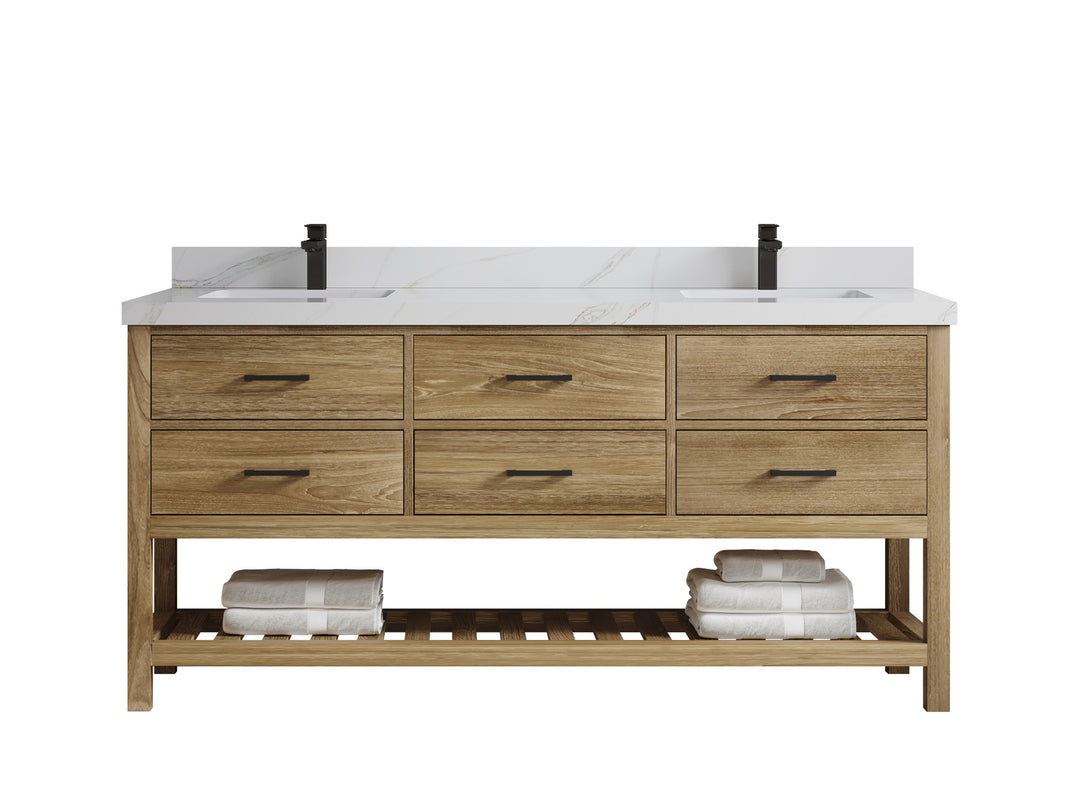 Parker Teak Wood 72 in. W x 22 in. D Double Sink Bathroom Vanity