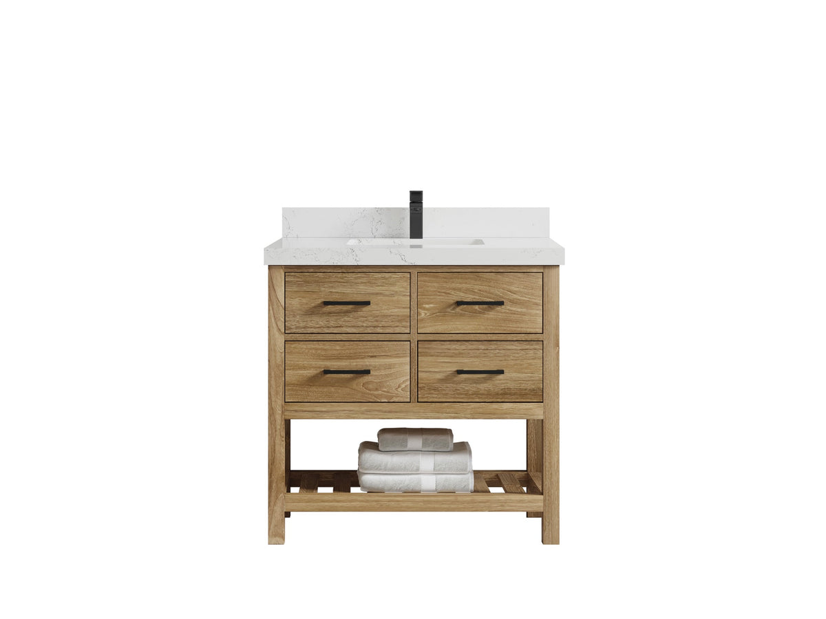 Parker Teak Wood 36 in. W x 22 in. D Center Sink Bathroom Vanity
