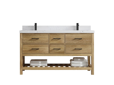 Parker Teak Wood 60 in. W x 22 in. D Double Sink Bathroom Vanity