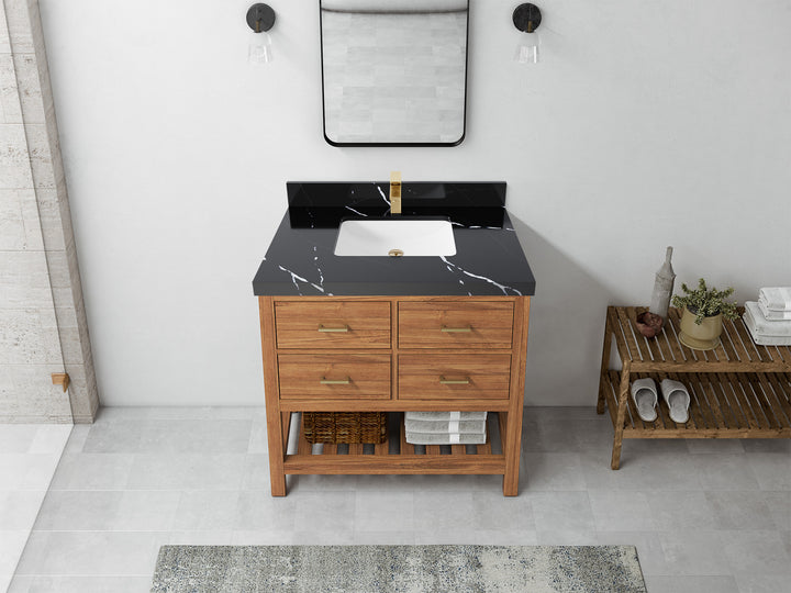 Parker Teak Wood 36 in. W x 22 in. D Center Sink Bathroom Vanity - photo 9