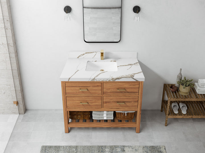 Parker Teak Wood 42 in. W x 22 in. D Single Sink Bathroom Vanity - photo 11