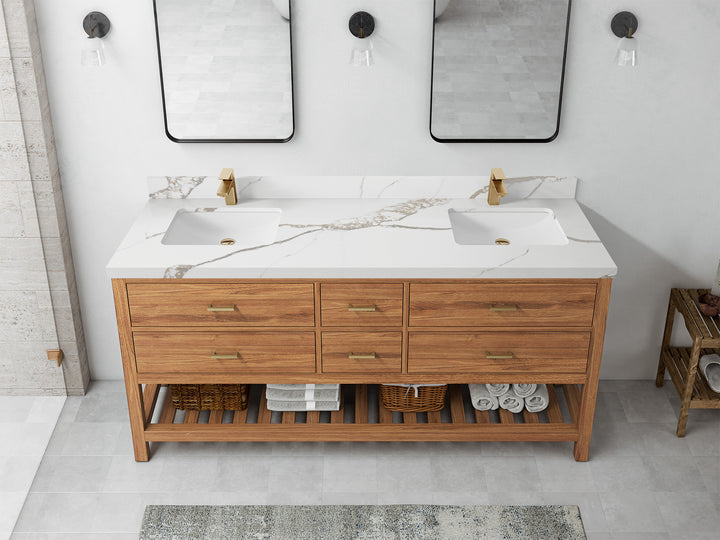 Parker Teak Wood 72 in. W x 22 in. D Double Sink Bathroom Vanity - photo 13