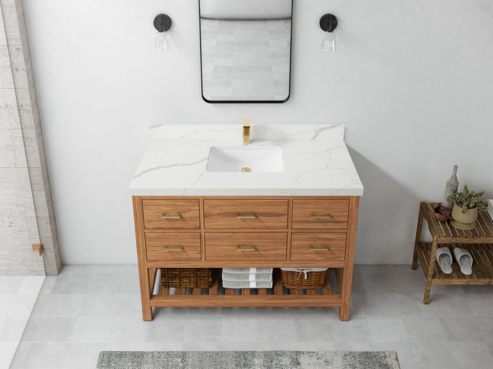 Parker Teak Wood 48 in. W x 22 in. D Single Sink Bathroom Vanity - photo 11