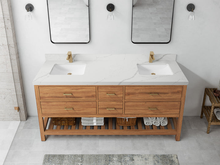 Parker Teak Wood 72 in. W x 22 in. D Double Sink Bathroom Vanity - photo 15