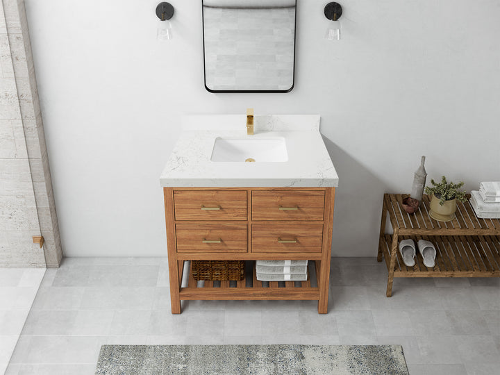 Parker Teak Wood 36 in. W x 22 in. D Center Sink Bathroom Vanity - photo 23
