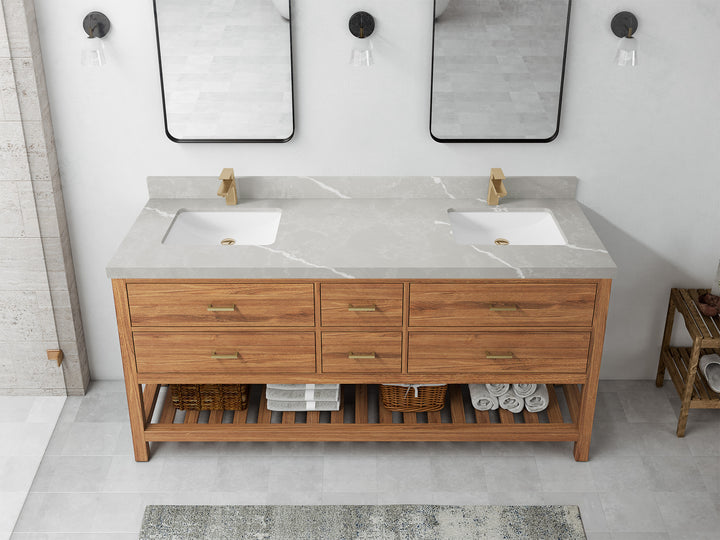 Parker Teak Wood 72 in. W x 22 in. D Double Sink Bathroom Vanity - photo 25
