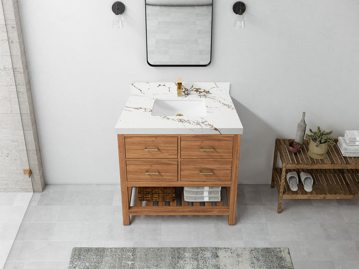 Parker Teak Wood 36 in. W x 22 in. D Center Sink Bathroom Vanity - photo 29