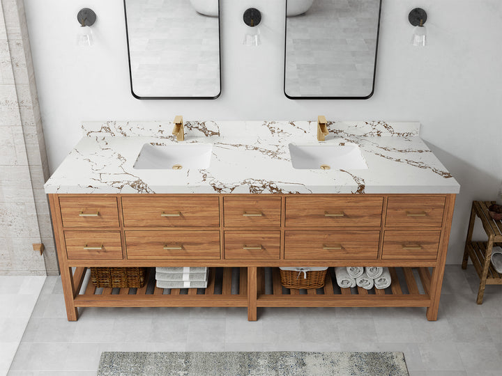Parker Teak Wood 84 in. W x 22 in. D Double Sink Bathroom vanity with - photo 29