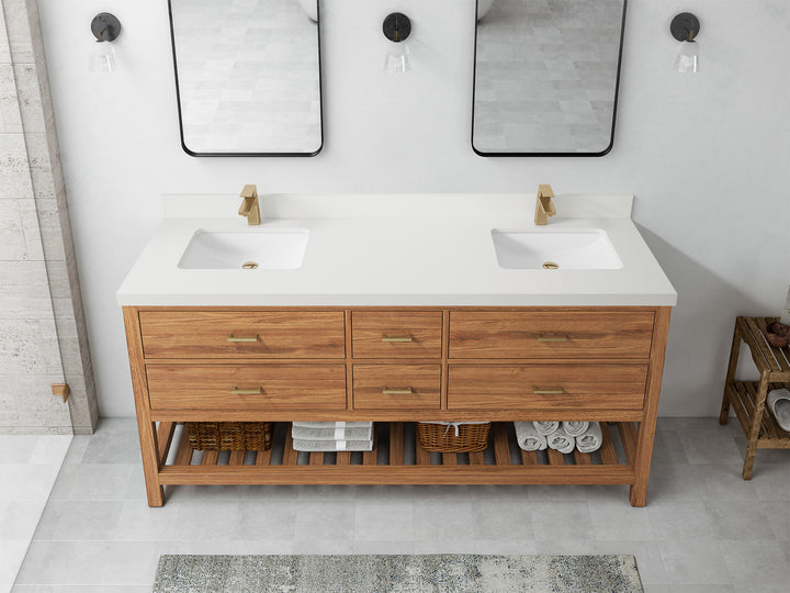 Parker Teak Wood 72 in. W x 22 in. D Double Sink Bathroom Vanity - photo 37