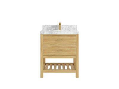 Parker Teak  30 in. W x 22 in. D Single Sink Bathroom Vanity in Light Natural with 2 in Carrara Marble Countertop