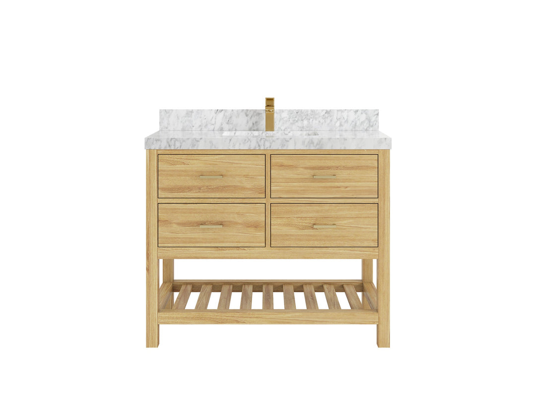 Parker Teak  42 in. W x 22 in. D Single Sink Bathroom Vanity in Light Natural with 2 in Carrara Marble Countertop