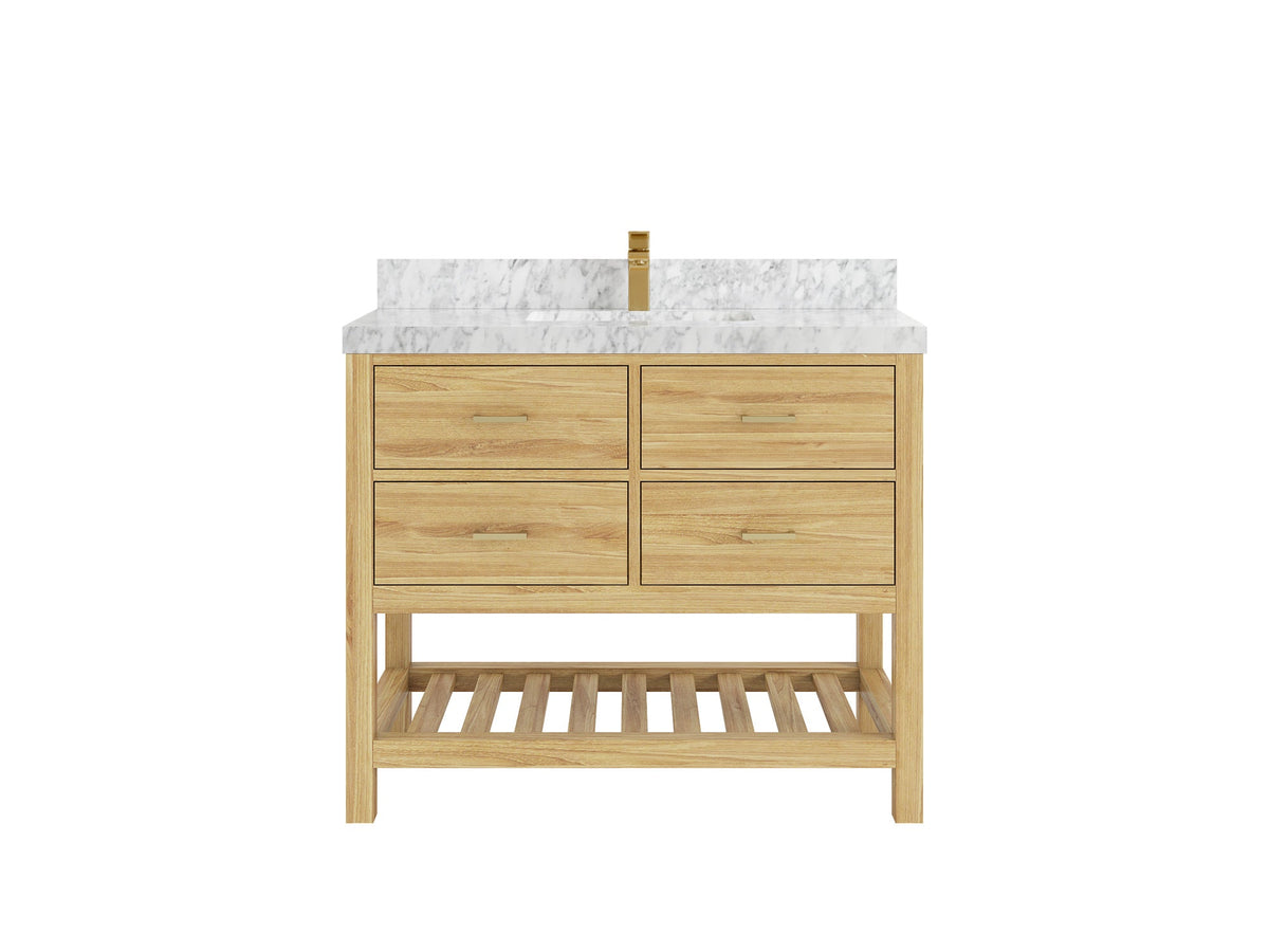 Parker Teak  42 in. W x 22 in. D Single Sink Bathroom Vanity in Light Natural with 2 in Carrara Marble Countertop
