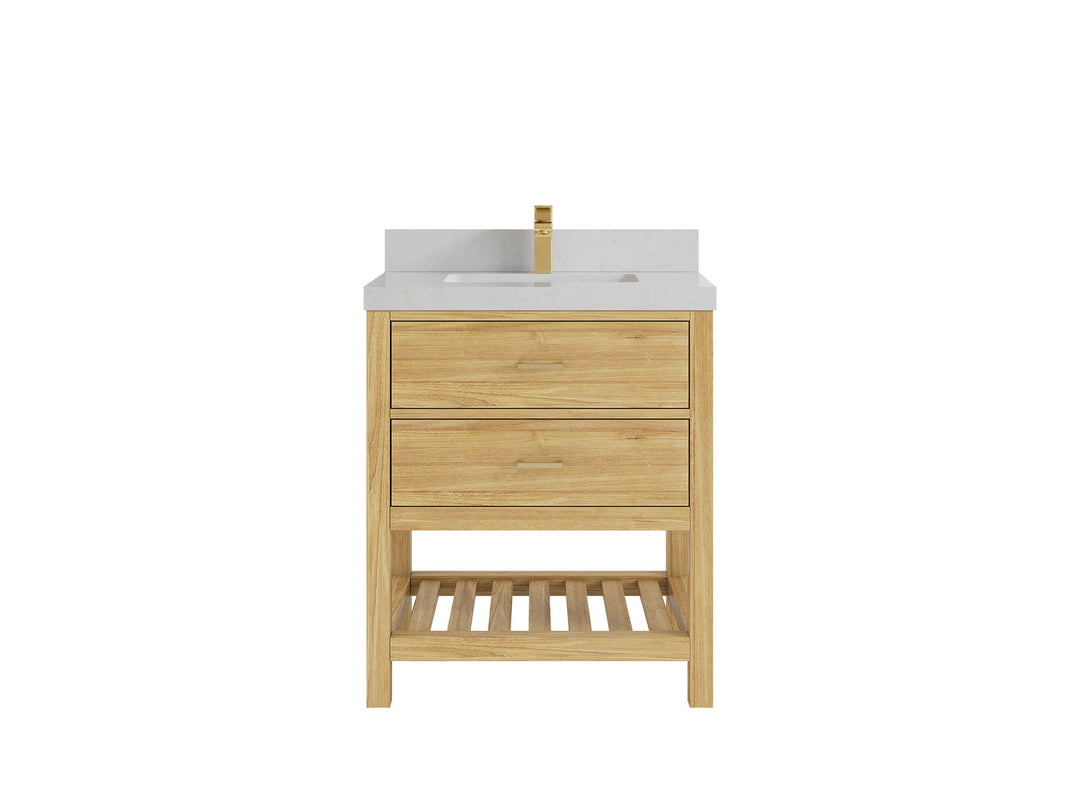 Parker Teak  30 in. W x 22 in. D Single Sink Bathroom Vanity in Light Natural with 2 in Carrara Quartz Countertop