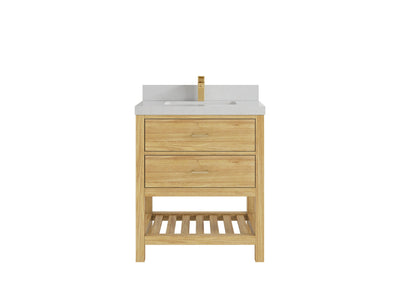 Parker Teak  30 in. W x 22 in. D Single Sink Bathroom Vanity in Light Natural with 2 in Carrara Quartz Countertop