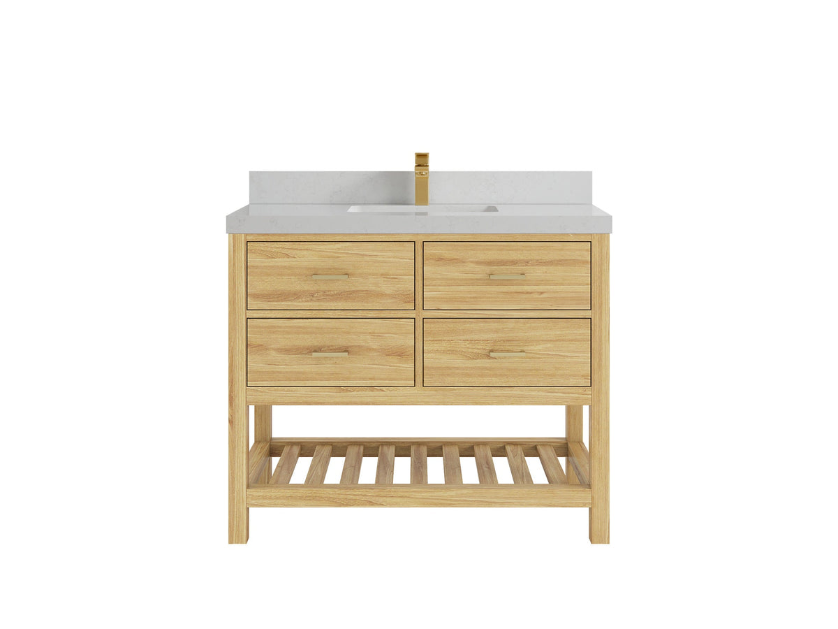 Parker Teak  42 in. W x 22 in. D Single Sink Bathroom Vanity in Light Natural with 2 in Carrara Quartz Countertop