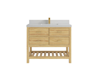 Parker Teak  42 in. W x 22 in. D Single Sink Bathroom Vanity in Light Natural with 2 in Carrara Quartz Countertop
