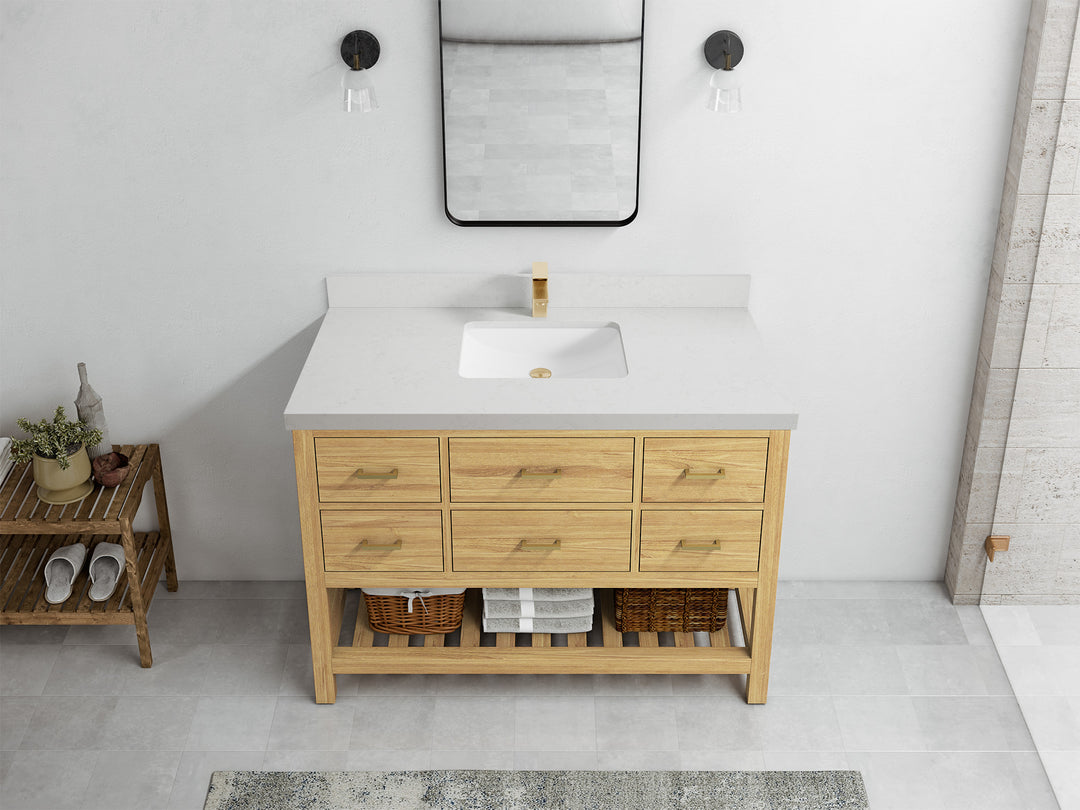 Parker Teak  48 in. W x 22 in. D Single Sink Bathroom Vanity in Light Natural with 2 in Carrara Quartz Countertop – Top View