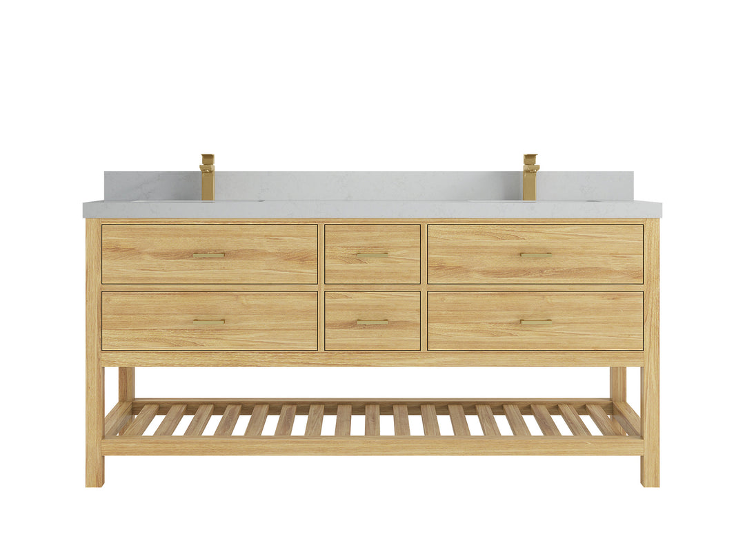 Parker Teak 72 in. W x 22 in. D double Sink Bathroom Vanity in Light Natural with 2 in Carrara Quartz Countertop