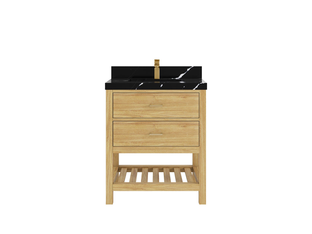 Parker Teak  30 in. W x 22 in. D Single Sink Bathroom Vanity in Light Natural with 2 in Calacatta Black Quartz Countertop