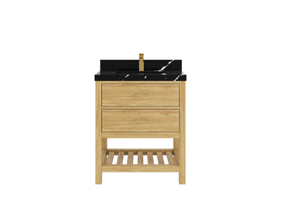 Parker Teak  30 in. W x 22 in. D Single Sink Bathroom Vanity in Light Natural with 2 in Calacatta Black Quartz Countertop