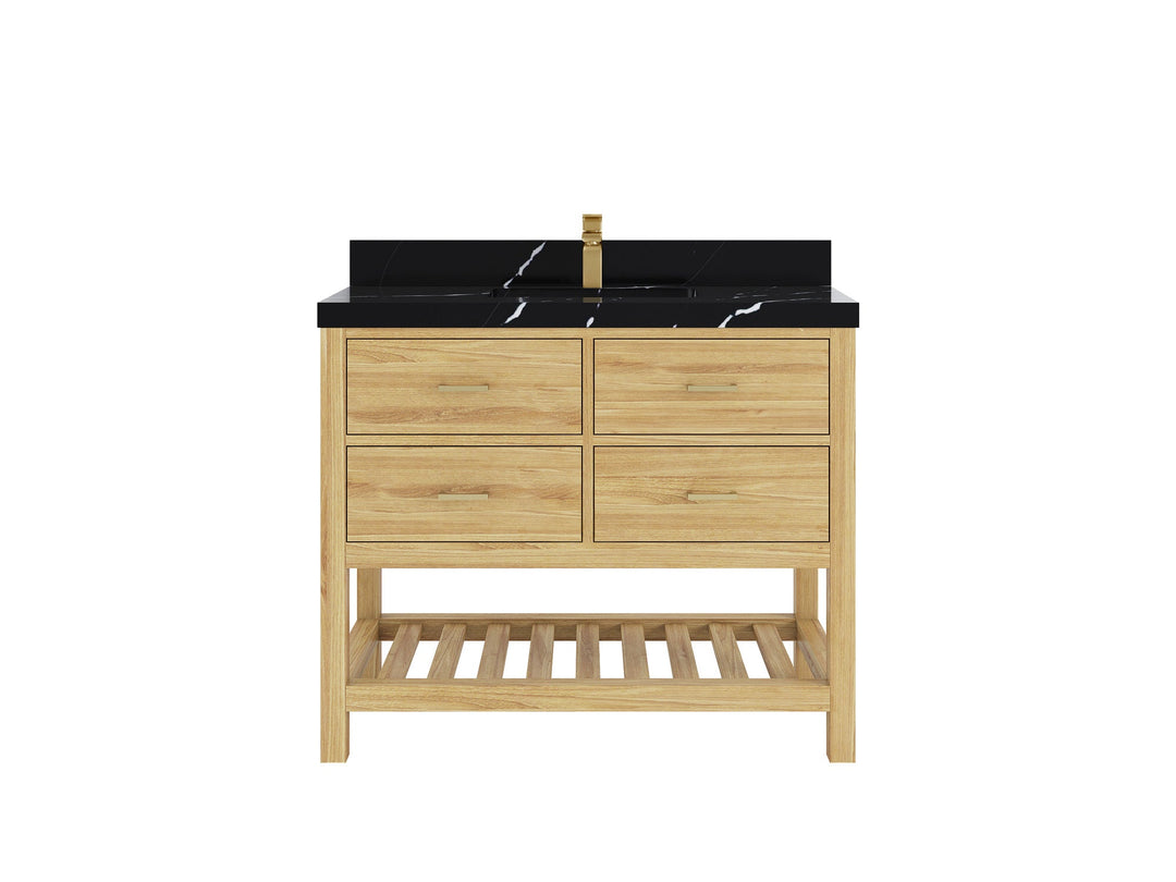 Parker Teak  42 in. W x 22 in. D Single Sink Bathroom Vanity in Light Natural with 2 in Calacatta Black Quartz Countertop