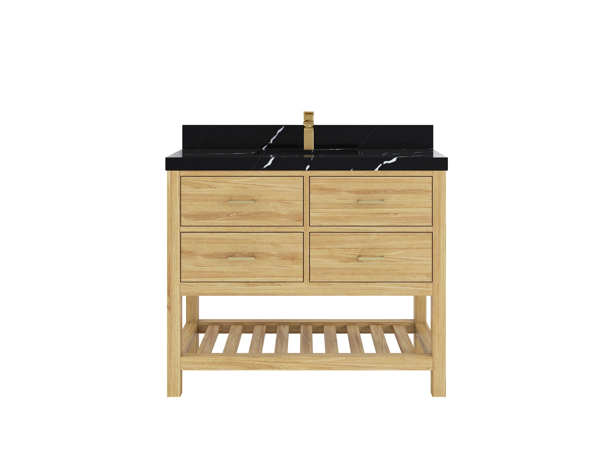 Parker Teak  42 in. W x 22 in. D Single Sink Bathroom Vanity in Light Natural with 2 in Calacatta Black Quartz Countertop