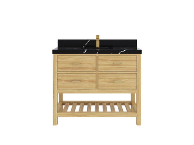 Parker Teak  42 in. W x 22 in. D Single Sink Bathroom Vanity in Light Natural with 2 in Calacatta Black Quartz Countertop