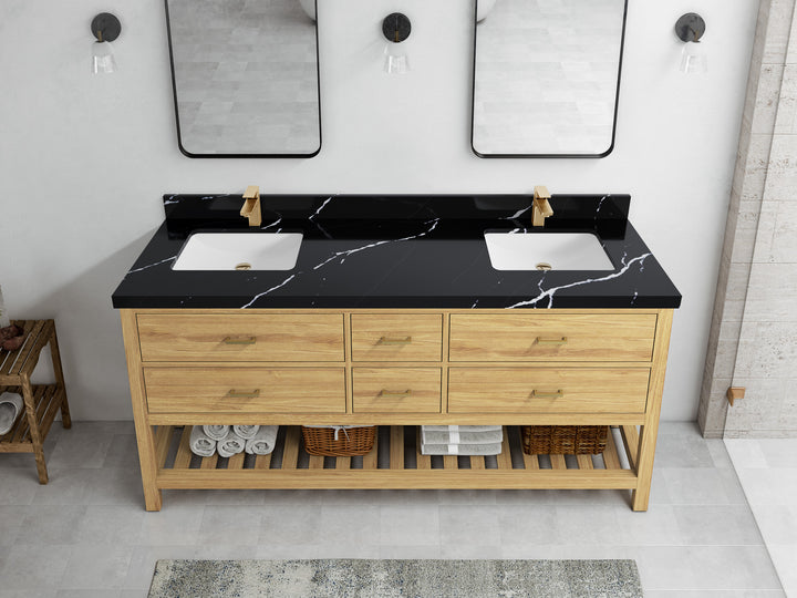Parker Teak Wood 72 in. W x 22 in. D Double Sink Bathroom Vanity - photo 7