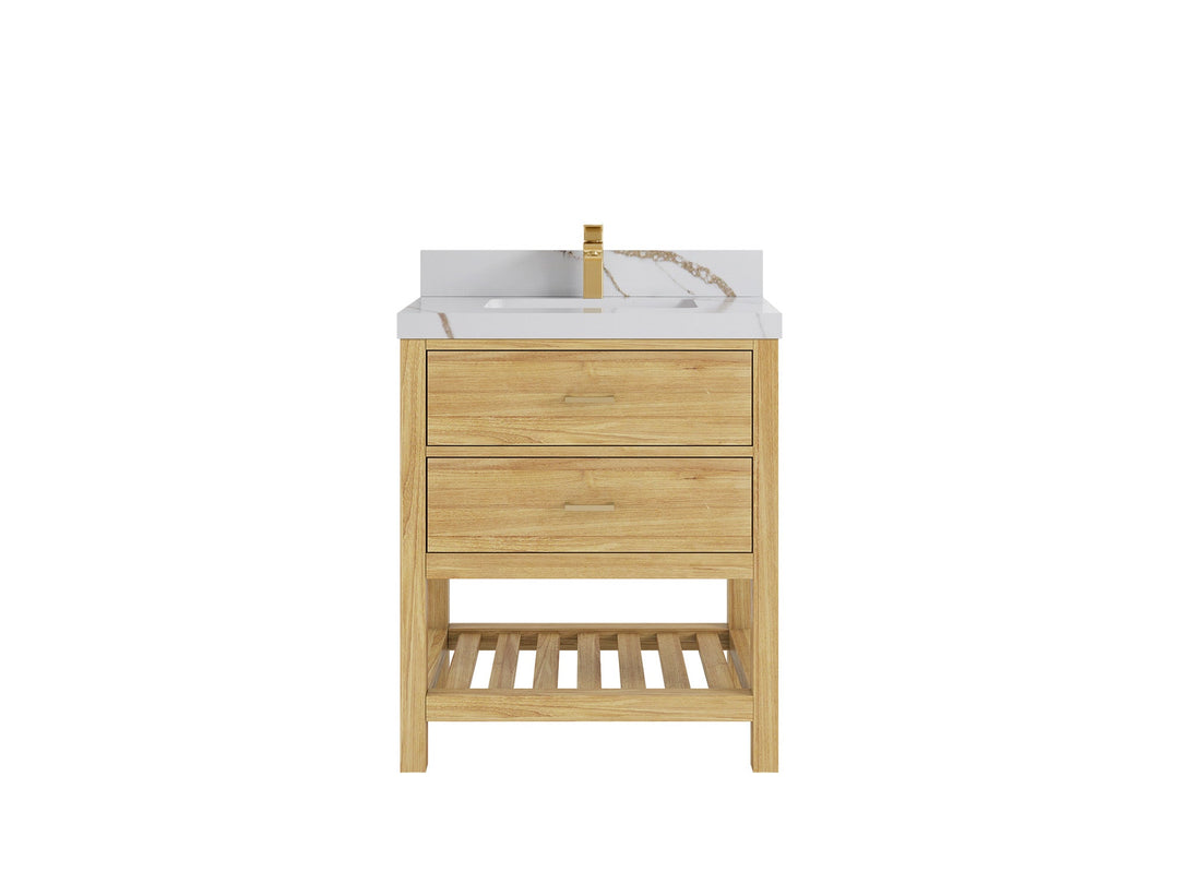 Parker Teak  30 in. W x 22 in. D  Single  Sink Bathroom Vanity in Light Natural with 2 in Calacatta Gold Quartz Countertop