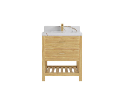 Parker Teak  30 in. W x 22 in. D  Single  Sink Bathroom Vanity in Light Natural with 2 in Calacatta Gold Quartz Countertop