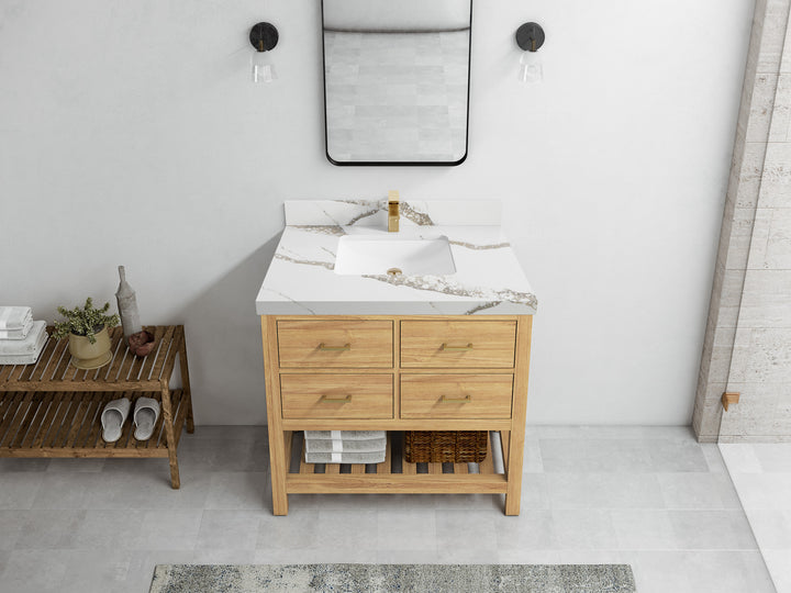 Parker Teak Wood 36 in. W x 22 in. D Center Sink Bathroom Vanity - photo 9
