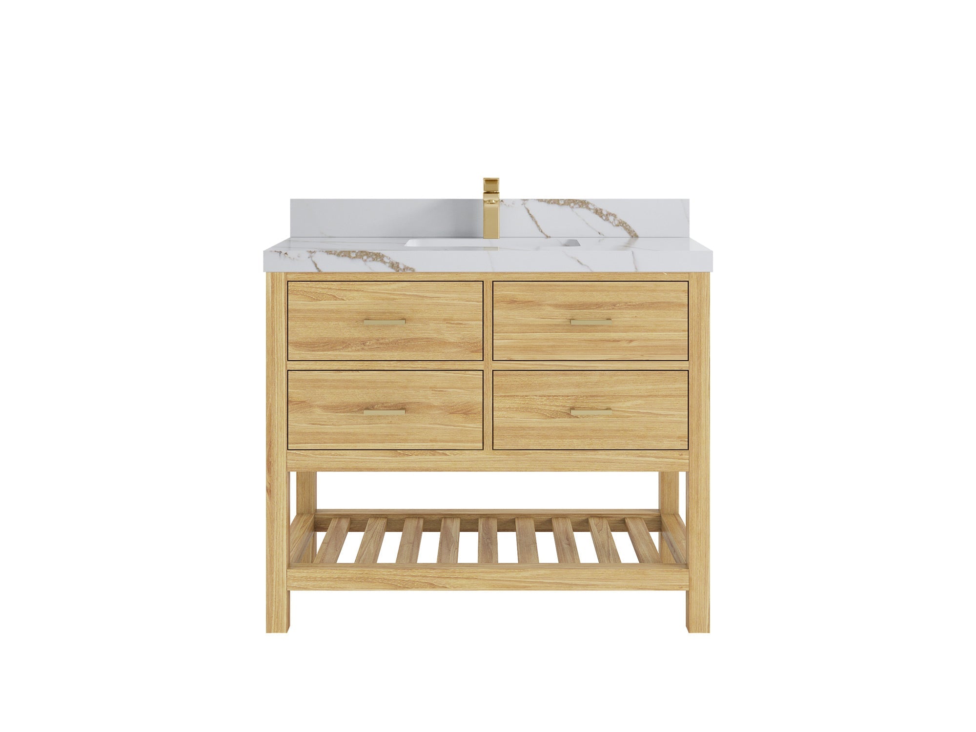 Parker Teak  42 in. W x 22 in. D  Single  Sink Bathroom Vanity in Light Natural with 2 in Calacatta Gold Quartz Countertop