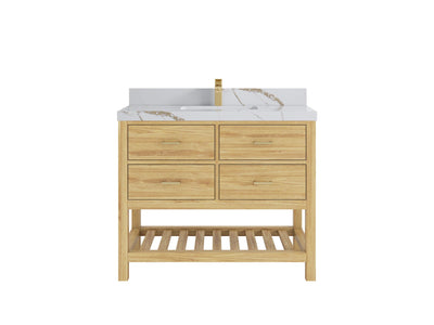 Parker Teak  42 in. W x 22 in. D  Single  Sink Bathroom Vanity in Light Natural with 2 in Calacatta Gold Quartz Countertop