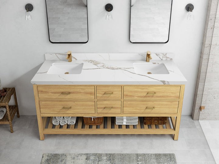 Parker Teak Wood 72 in. W x 22 in. D Double Sink Bathroom Vanity - photo 9