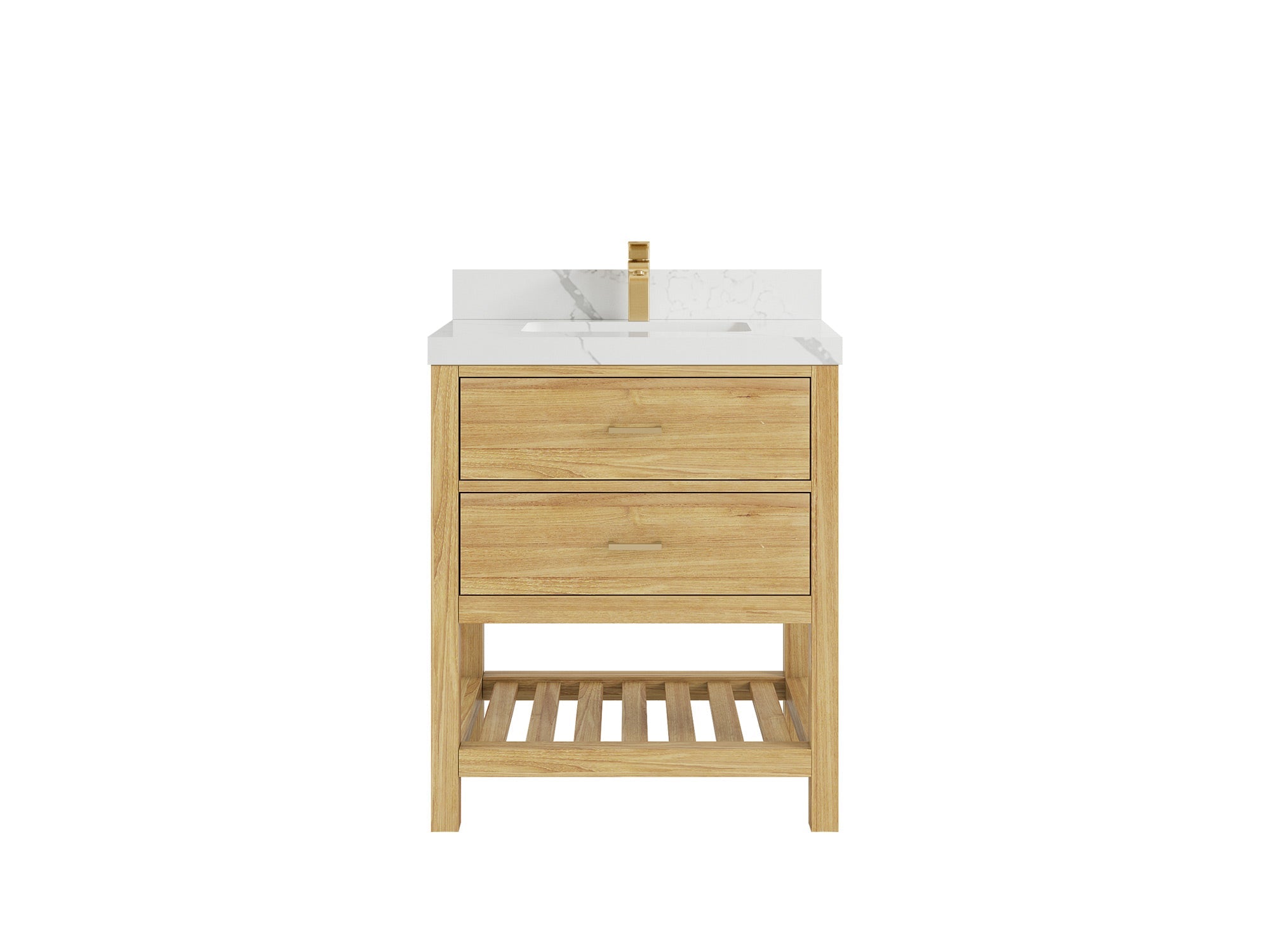 Parker Teak  30 in. W x 22 in. D Single Sink Bathroom Vanity in Light Natural with 2 in Calacatta Laza Quartz Countertop