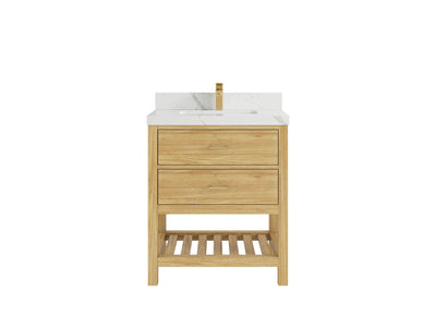 Parker Teak  30 in. W x 22 in. D Single Sink Bathroom Vanity in Light Natural with 2 in Calacatta Laza Quartz Countertop