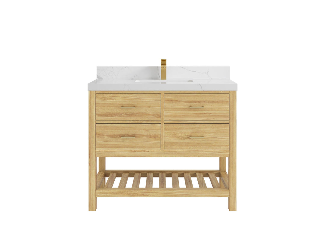 Parker Teak  42 in. W x 22 in. D Single Sink Bathroom Vanity in Light Natural with 2 in Calacatta Laza Quartz Countertop