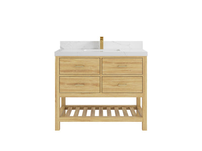 Parker Teak  42 in. W x 22 in. D Single Sink Bathroom Vanity in Light Natural with 2 in Calacatta Laza Quartz Countertop