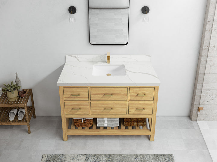 Parker Teak Wood 48 in. W x 22 in. D Single Sink Bathroom Vanity - photo 11