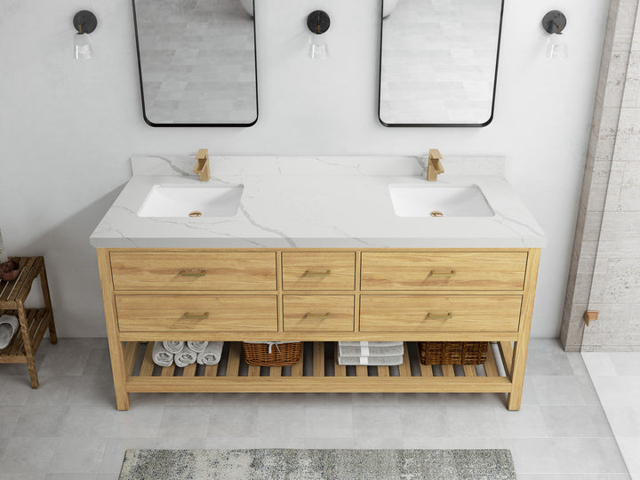 Parker Teak Wood 72 in. W x 22 in. D Double Sink Bathroom Vanity - photo 11