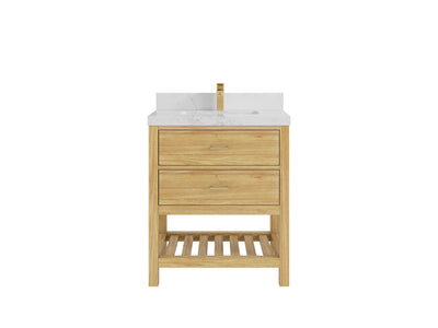 Parker Teak  30 in. W x 22 in. D Single Sink Bathroom Vanity in Light Natural with 2 in Calacatta Nuvo Quartz Countertop
