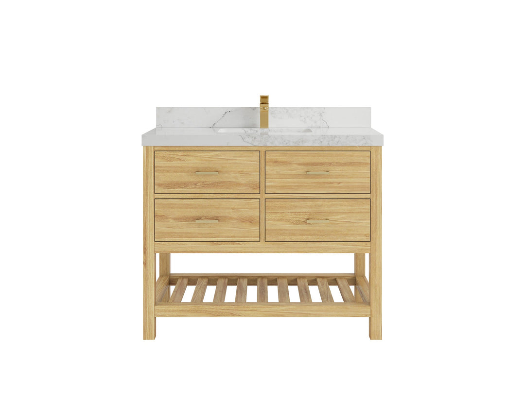 Parker Teak  42 in. W x 22 in. D Single Sink Bathroom Vanity in Light Natural with 2 in Calacatta Nuvo Quartz Countertop