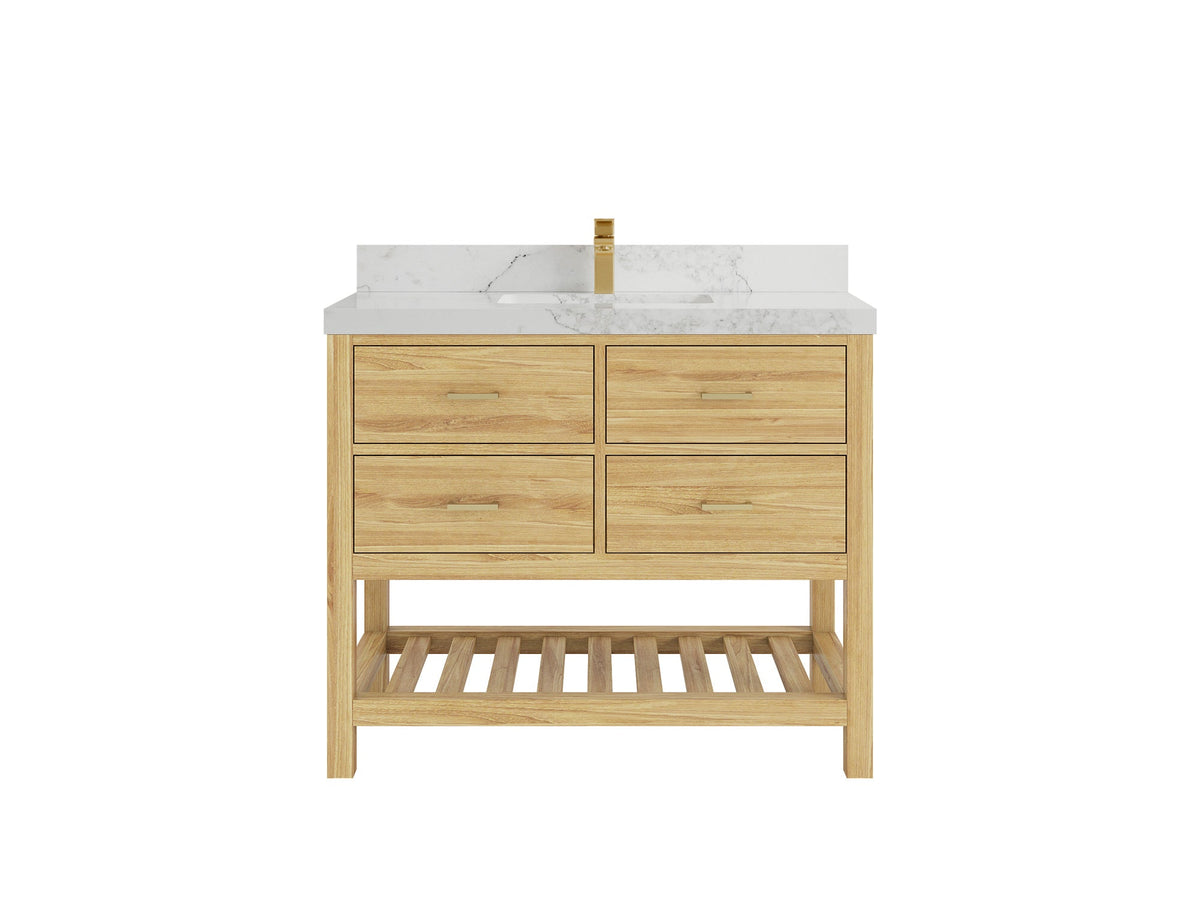 Parker Teak  42 in. W x 22 in. D Single Sink Bathroom Vanity in Light Natural with 2 in Calacatta Nuvo Quartz Countertop